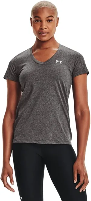 Under Armour Tech Short Sleeve V - Solid T Shirt Made of 4-Way Stretch Fabric, Ultra-light & Breathable, Grey, L