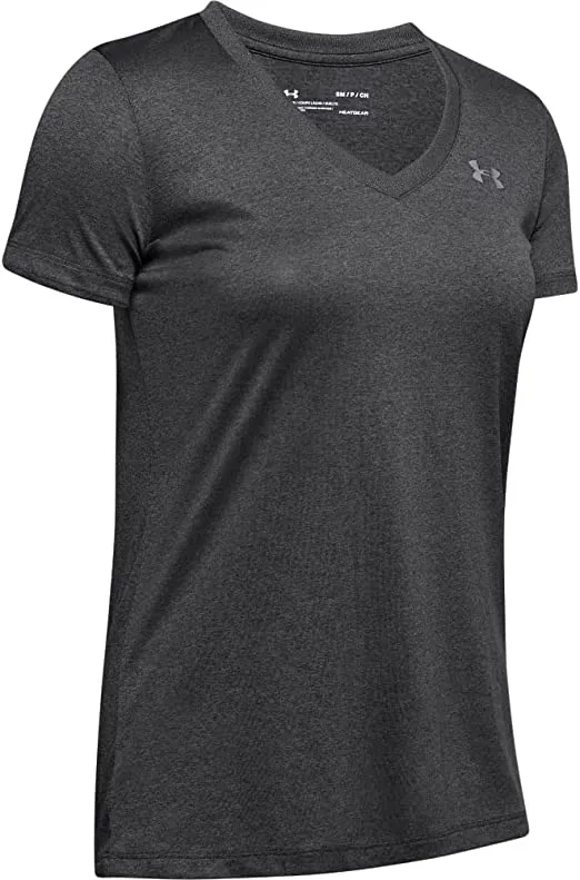 Under Armour Tech Short Sleeve V - Solid T Shirt Made of 4-Way Stretch Fabric, Ultra-light & Breathable, Grey, L