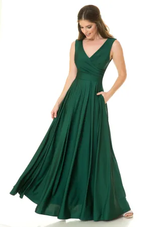V-neck Long Bridesmaids Simple Flowy Gown by Lenovia 5242C