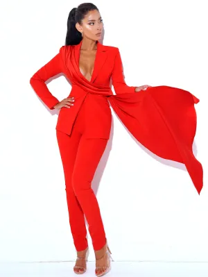 Vandra Red Stylish Draping Blazer Jacket