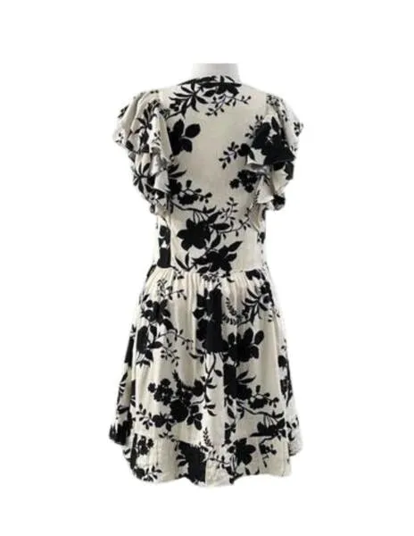 VICTORIA RUFFLE SLEEVE MINI DRESS - WHITE/BLACK