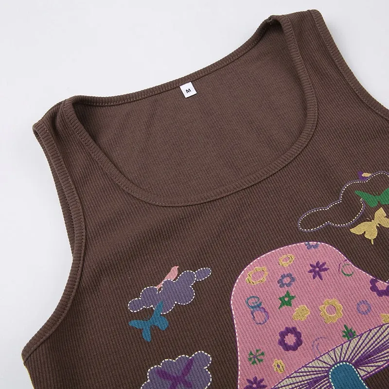 Vintage Brown  Print Ribbed Knit Top