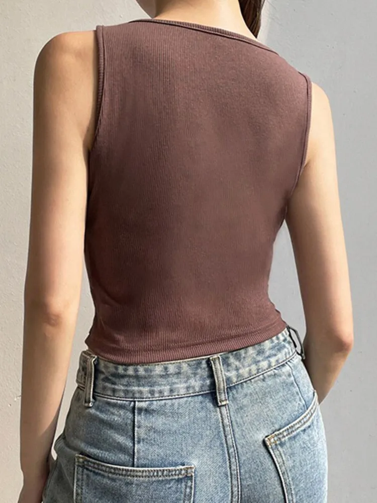 Vintage Brown  Print Ribbed Knit Top
