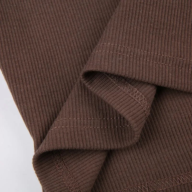 Vintage Brown  Print Ribbed Knit Top