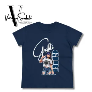 Vintage-Sealed "Graffitti Girl" Art Apparel T-Shirts Short Sleeves| Brand New Women's Fashion