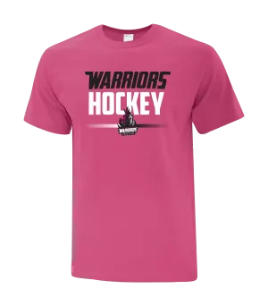 Warriors Hockey Ladies Pink Adult Cotton T-Shirt with Printed Logo