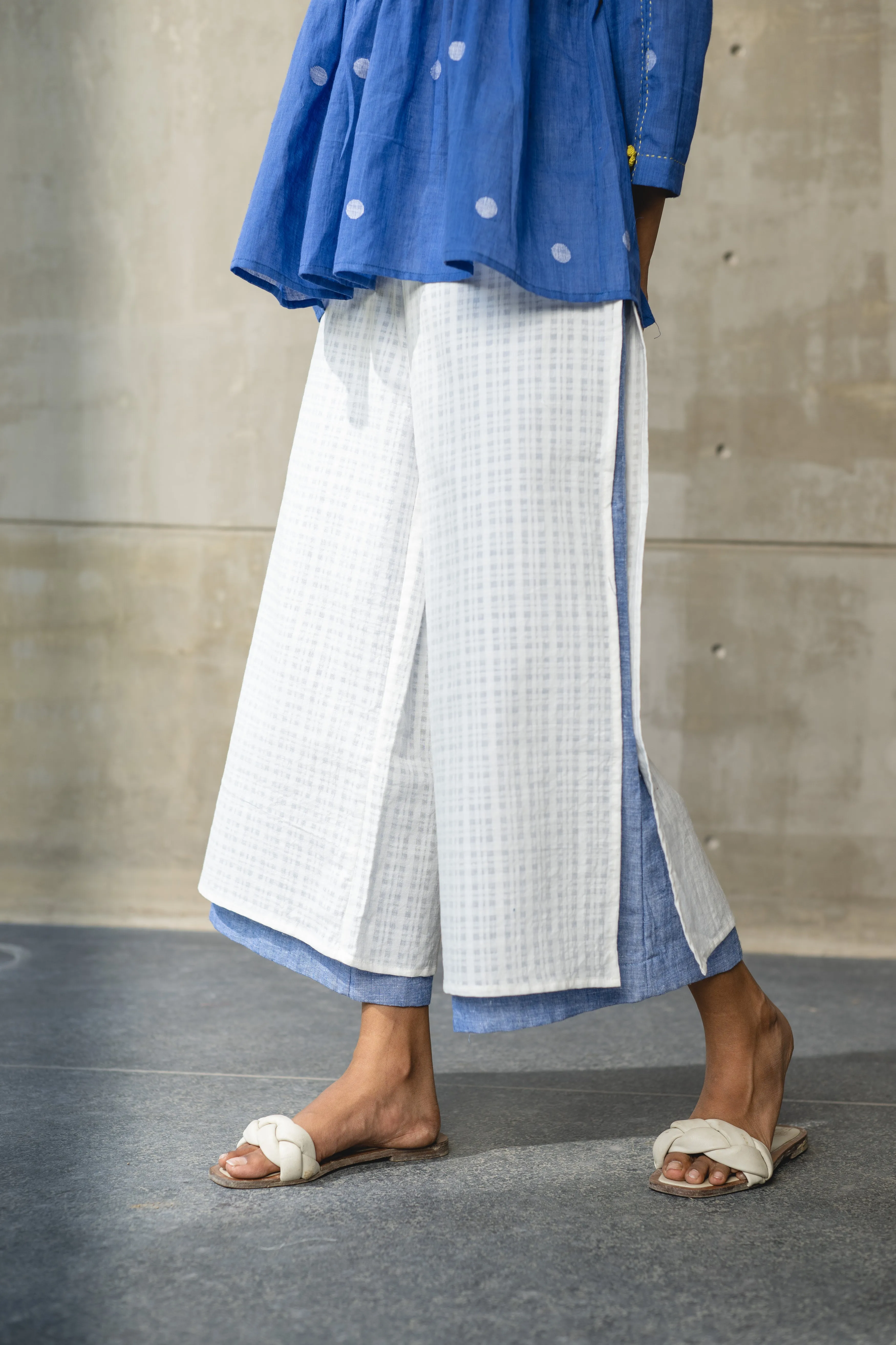 White Handwoven Cotton Double Layer Pants