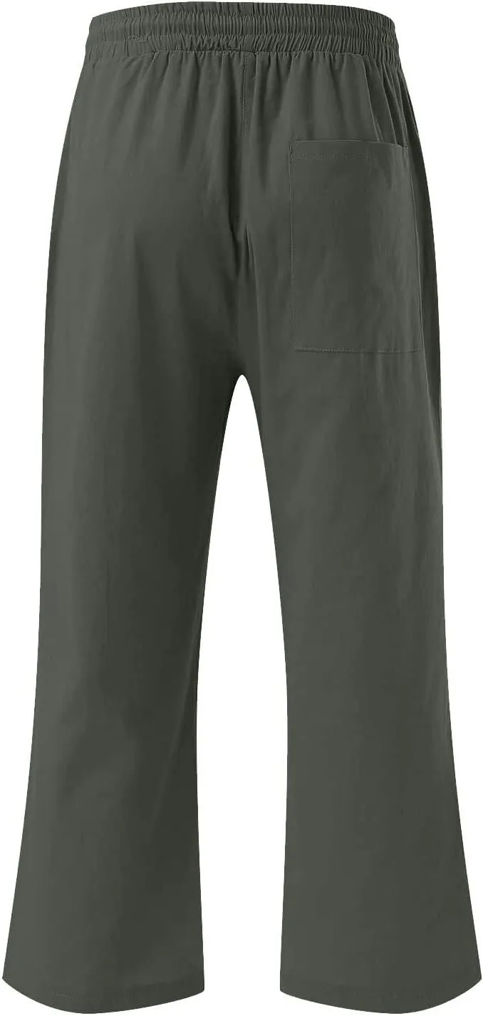 Womens Casual Linen Pants 2025 Spring Drawstring Elastic Waist Trousers with Pockets Fashion Capri Pants Clothing