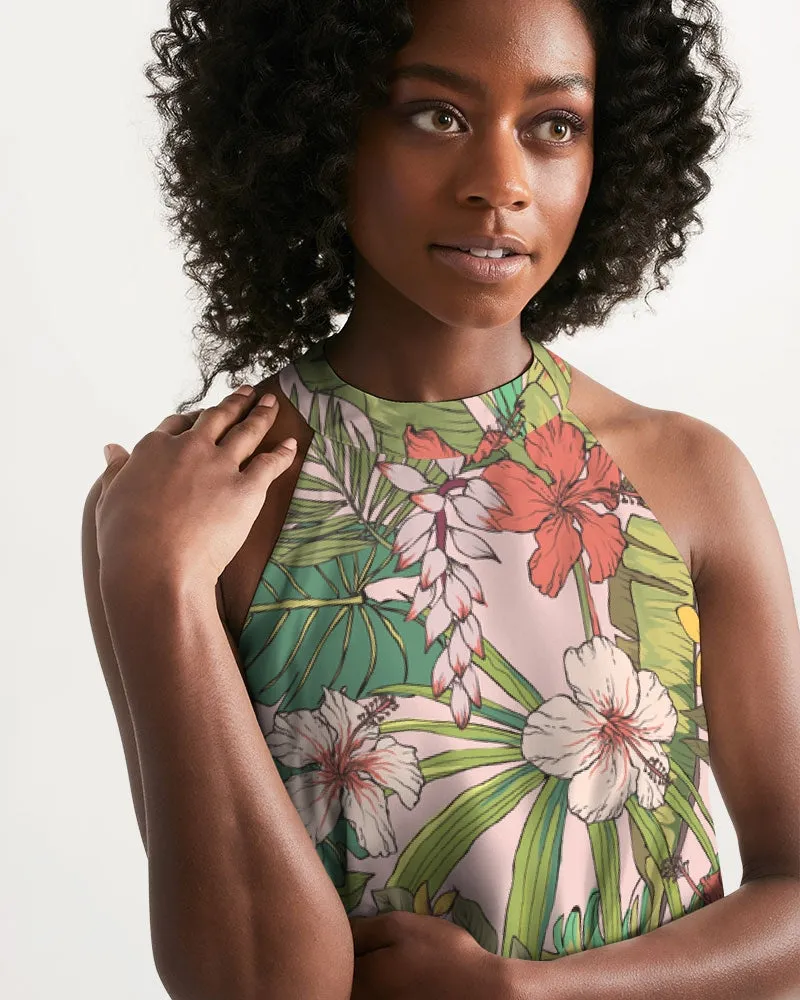 Women's Halter Dress, Vintage Tropical Floral