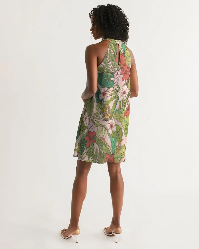 Women's Halter Dress, Vintage Tropical Floral
