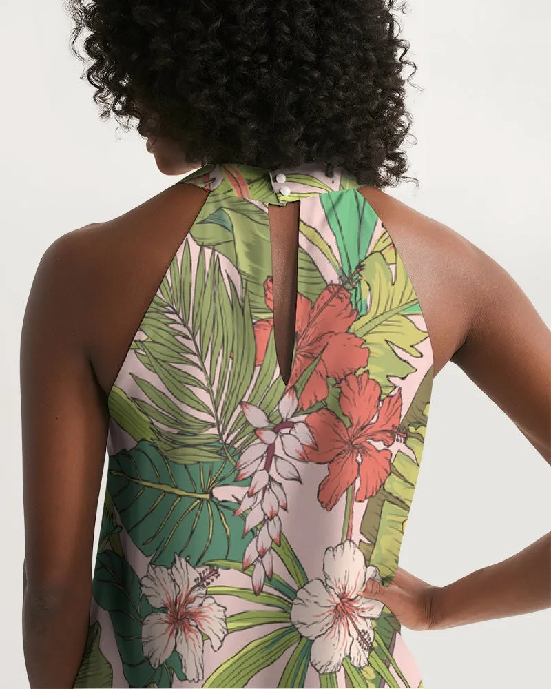 Women's Halter Dress, Vintage Tropical Floral