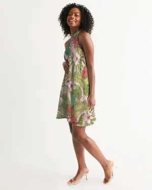Women's Halter Dress, Vintage Tropical Floral