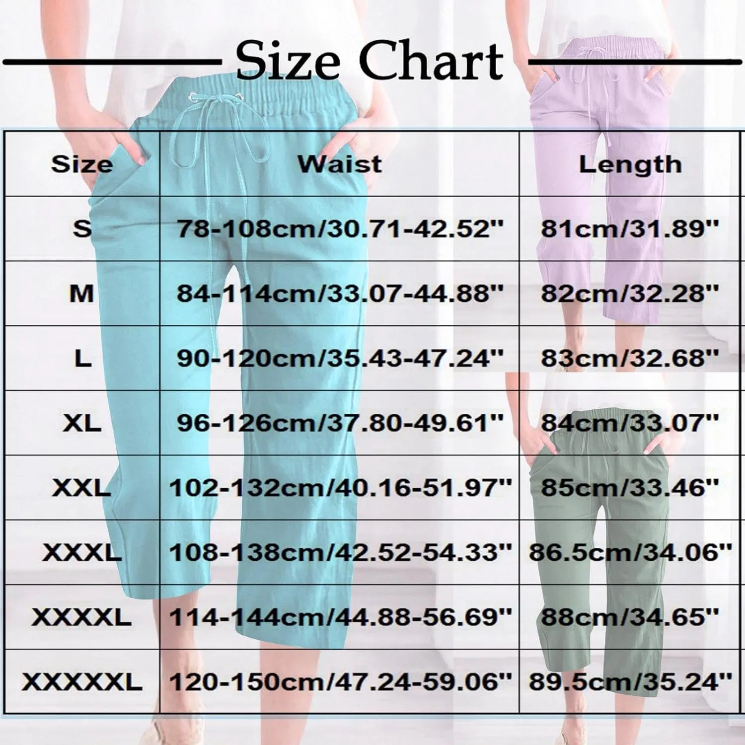 Women's Linen Capri Pants High Waist Drawstring Comfy Casual Pants Summer Plus Size Loose Trousers with Pockets