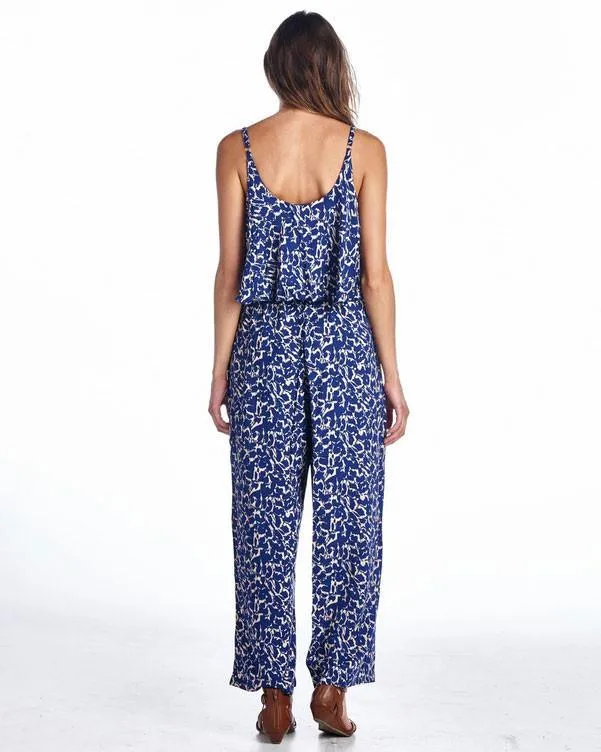Women's Sleeveless Jumpsuit with Ruffles and Elastic Waistline