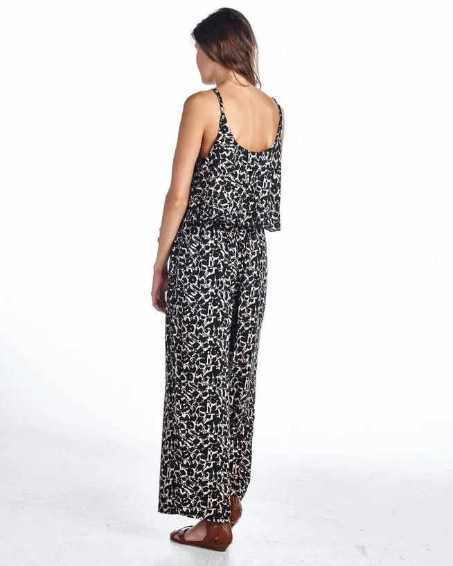 Women's Sleeveless Jumpsuit with Ruffles and Elastic Waistline