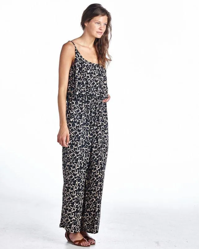 Women's Sleeveless Jumpsuit with Ruffles and Elastic Waistline