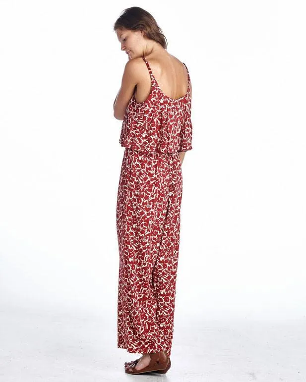 Women's Sleeveless Jumpsuit with Ruffles and Elastic Waistline