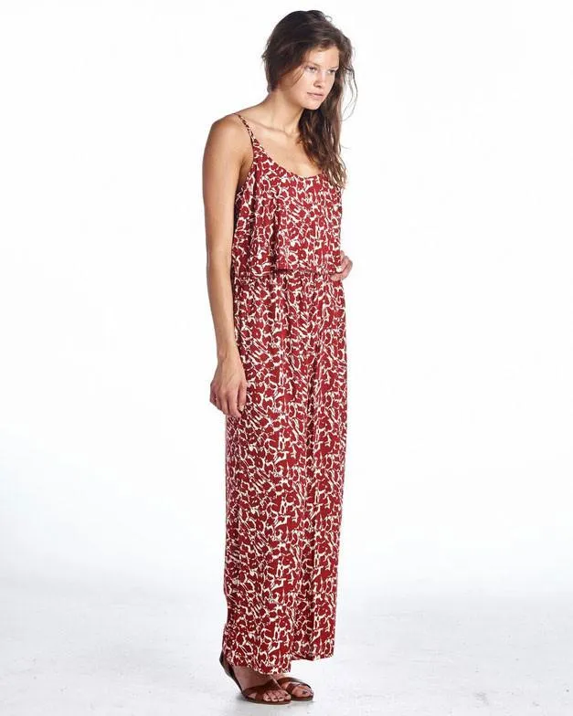 Women's Sleeveless Jumpsuit with Ruffles and Elastic Waistline