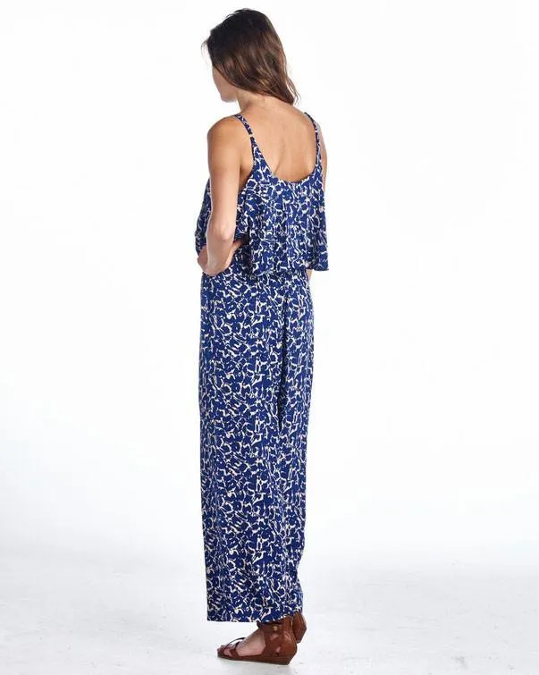 Women's Sleeveless Jumpsuit with Ruffles and Elastic Waistline