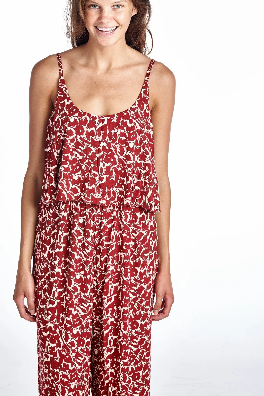 Women's Sleeveless Jumpsuit with Ruffles and Elastic Waistline